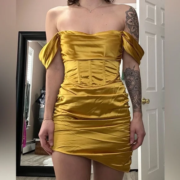 For Love And Lemons | Dresses | For Love And Lemons Gold Off The Shoulder  Corset Mini Dress | Poshmark